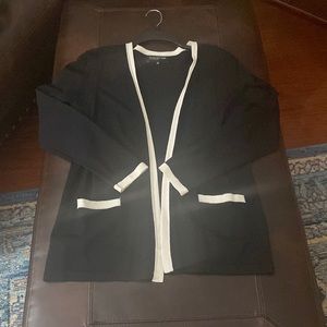 Jones New York Collection Black Cardigan with Off-White Trim